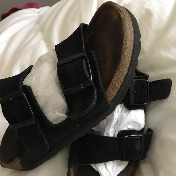 Birkenstock Shoes - Birkenstock Suede Black Soft Footbed Euro 35